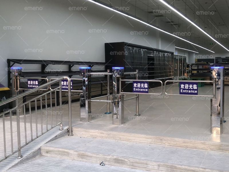 Chain supermarket diinstal kubik kaendahan supermarket swing gate ST100